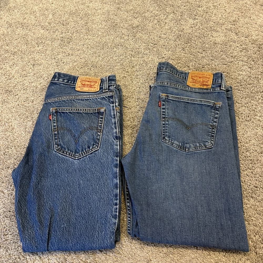 LOT OF 2! Levis 505 Jeans Men 36x30 Regular Fit Straight Leg Bundle Cotton
